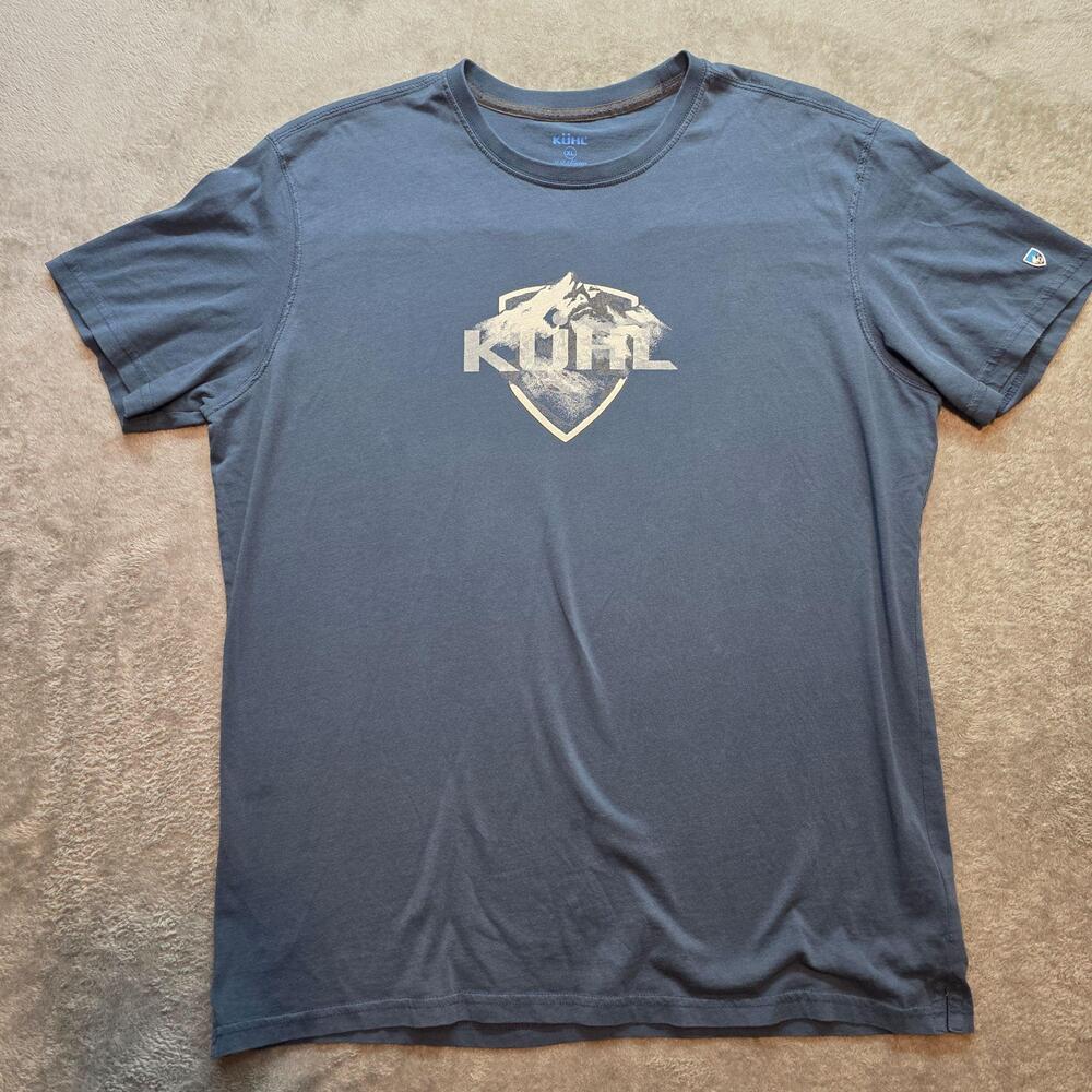 Kuhl Shirt Mens XL Blue Wildfibre Mountain Logo Graphic T-Shirt Outdoor Cotton